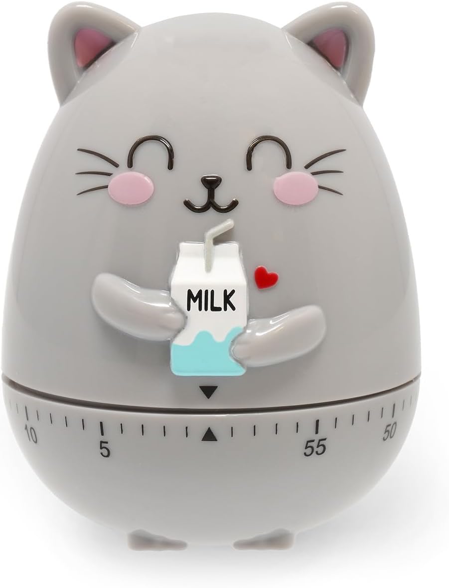 Legami Kitty Kitchen Timer – Manual 60-Minute, Battery-Free, Grey