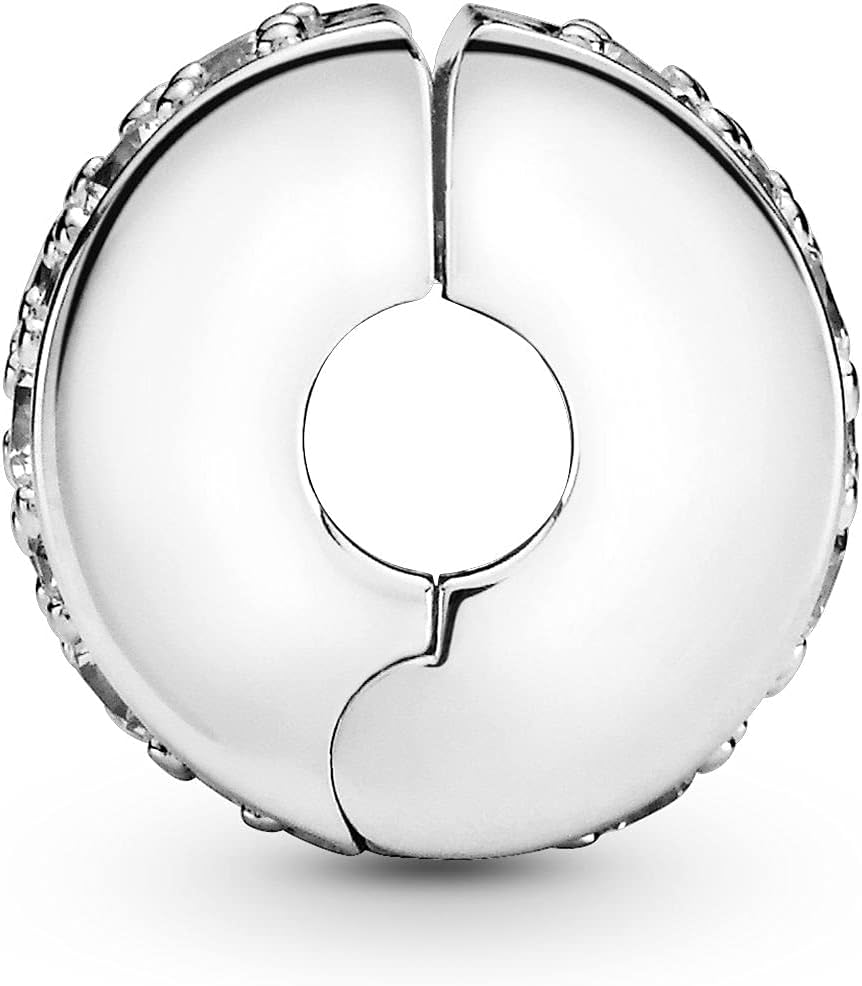 Sparkling Pave Bead Charm for Bracelets, Genuine Sterling Silver, Elegant Jewelry Gift