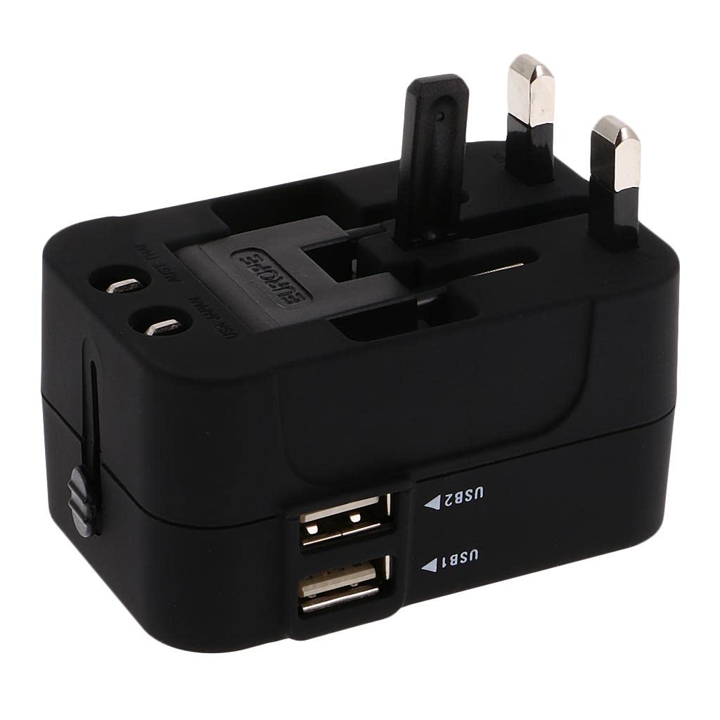 IVELECT HHT202 Universal Travel Adapter All-in-One World Power Plug with 2 USB Ports for US EU AU UK Black