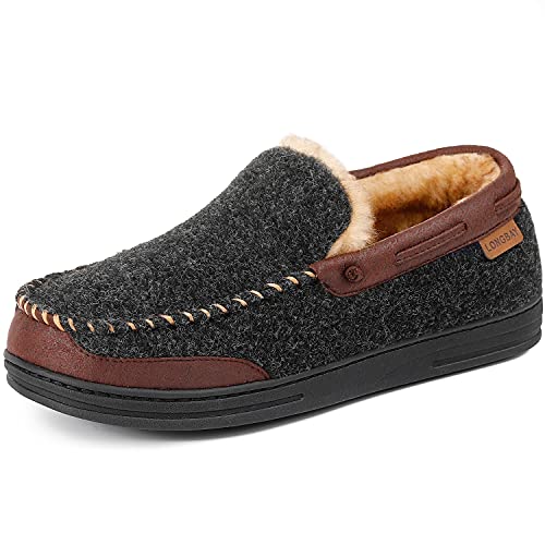 LongBay Men's Memory Foam Moccasin Slippers: Warm Indoor Outdoor Rubber Sole