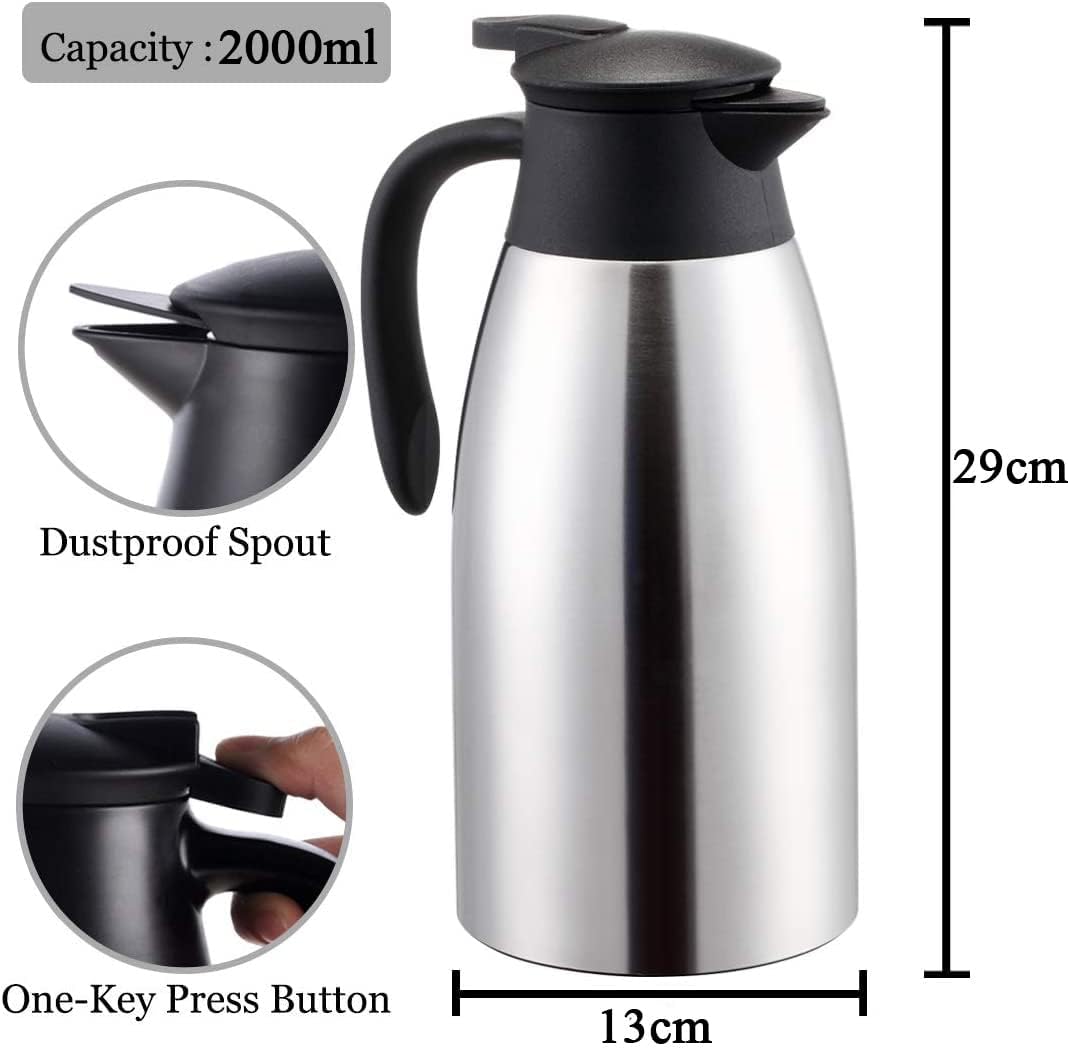 Webao 2 Liter Stainless Steel Thermos Kettle – Quick‑Tip Leak‑Proof Silver