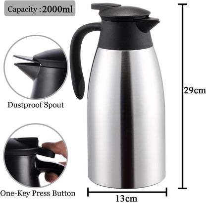 Webao 2 Liter Stainless Steel Thermos Kettle – Quick‑Tip Leak‑Proof Silver