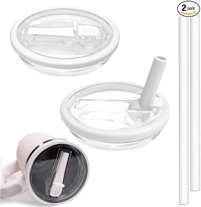 2-Pack White Flip Straw Lid for 40oz Stanley Quencher