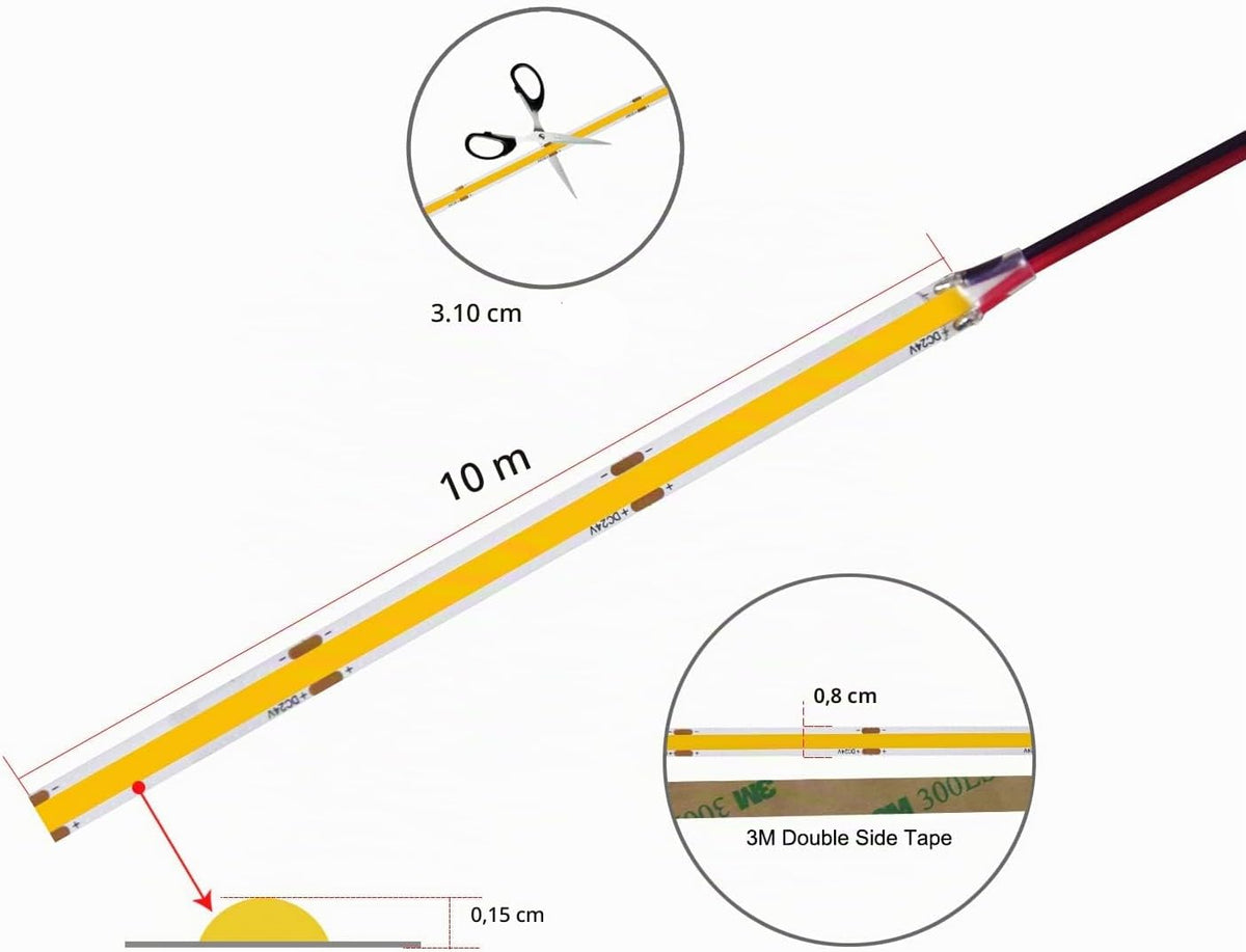 BERIXDEEP 6000K-10M COB LED Strip 24V