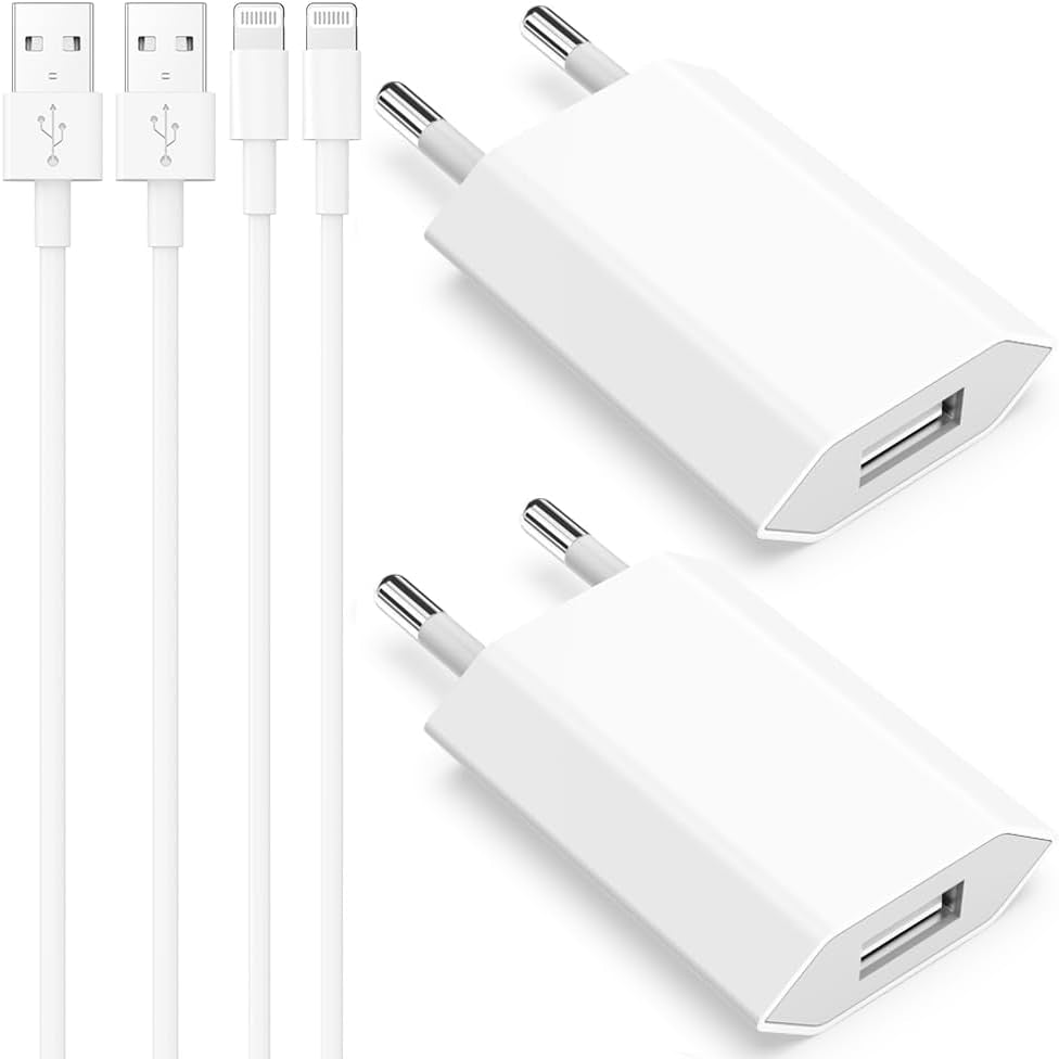 Romalux 4-Pack iPhone Charger Cable 2M and 5W USB Wall Adapter Compatible with iPhone 14 13 12 11 Pro Max XR X XS 8 7 6S 6 Plus SE 5S 5 5C iPad