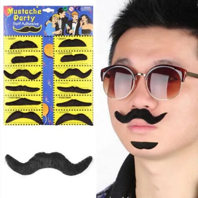 Fake Mustache Props Self‑Adhesive Pack of 12 – Mixed Designs for Parties