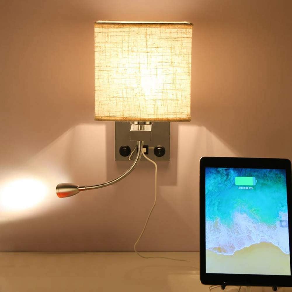 Modern LED Wall Lamp Bedside Bedroom Applique Sconce with USB Switch