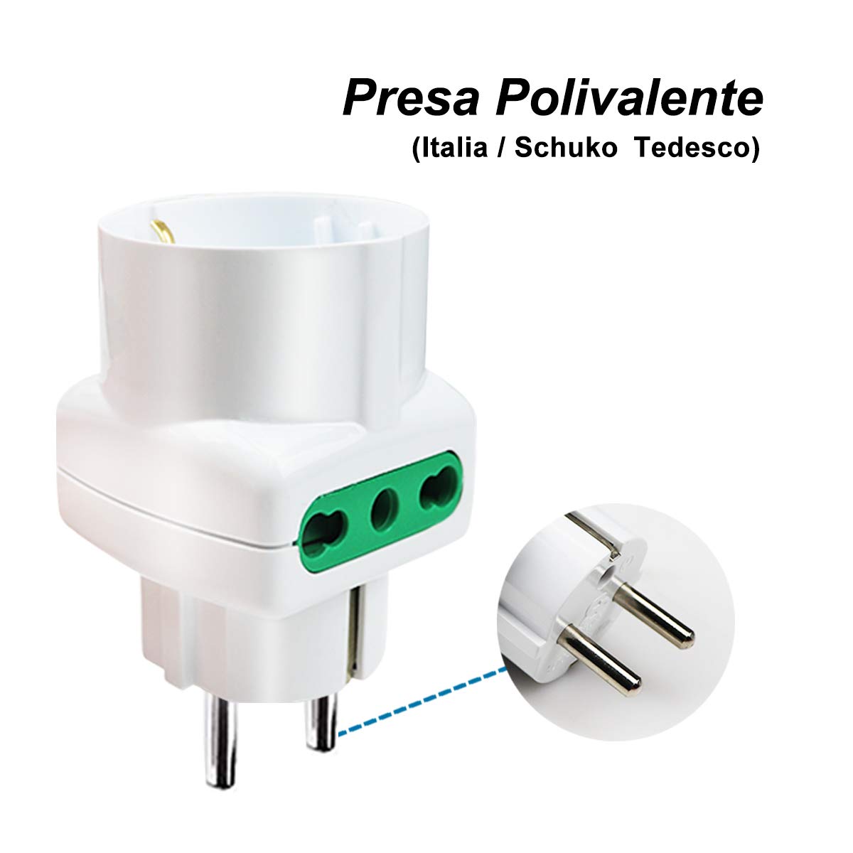 EXTRASTAR Triple Adapter 2 Bivalent Sockets 1 Pluristandard Plug 16A Schuko White