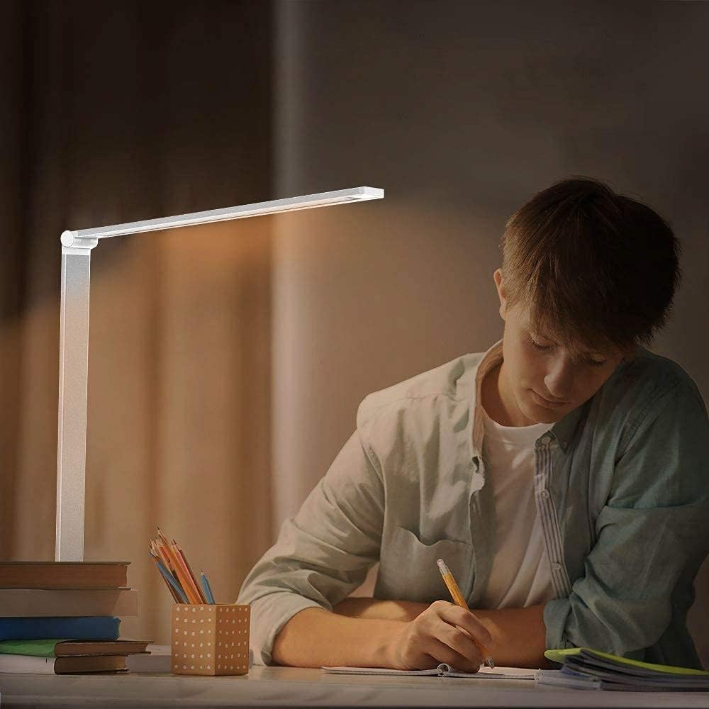 Daover LED Desk Lamp Dimmable USB Swivelling Office Table Lamp 5 Colour Temperatures White