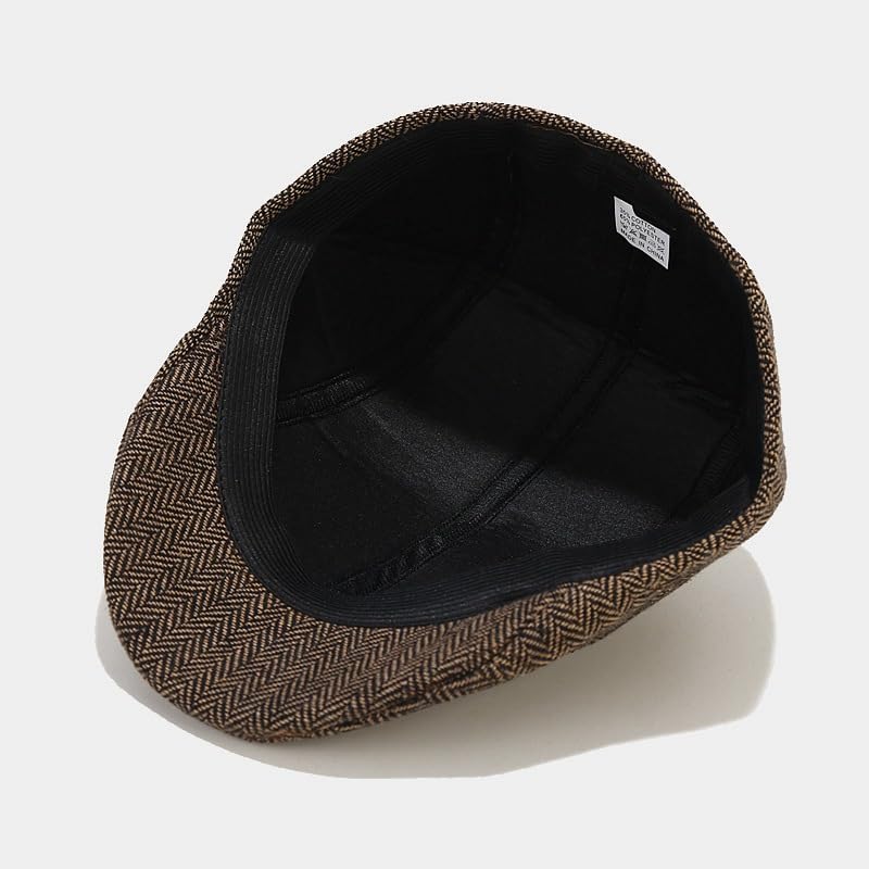 Classic Herringbone Plaid Flat Cap – Unisex Newsboy Hat