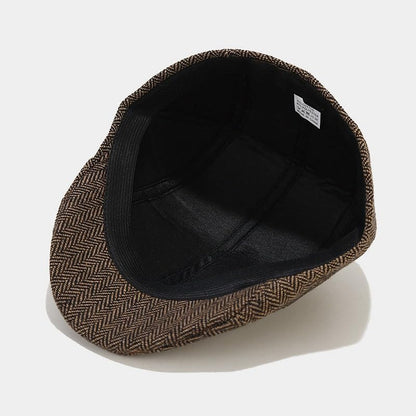 Classic Herringbone Plaid Flat Cap – Unisex Newsboy Hat
