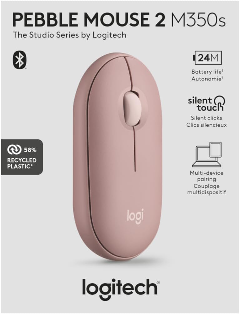 Logitech Pebble Mouse 2 Slim Silent Bluetooth in Tonal Rose