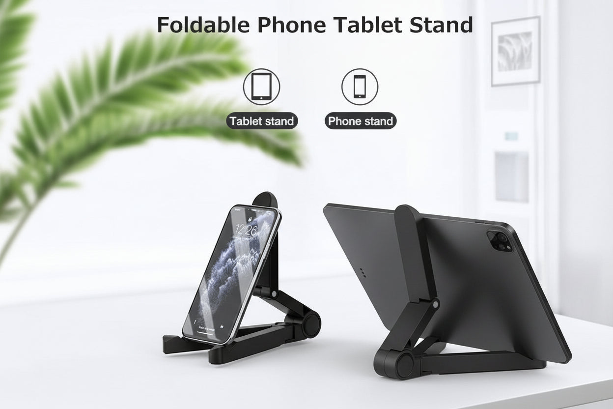 J/E Adjustable Folding ABS Phone Tablet Stand Black