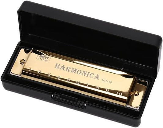 10 Hole Diatonic Harmonica Beginner Instrument - Gold, Key of C