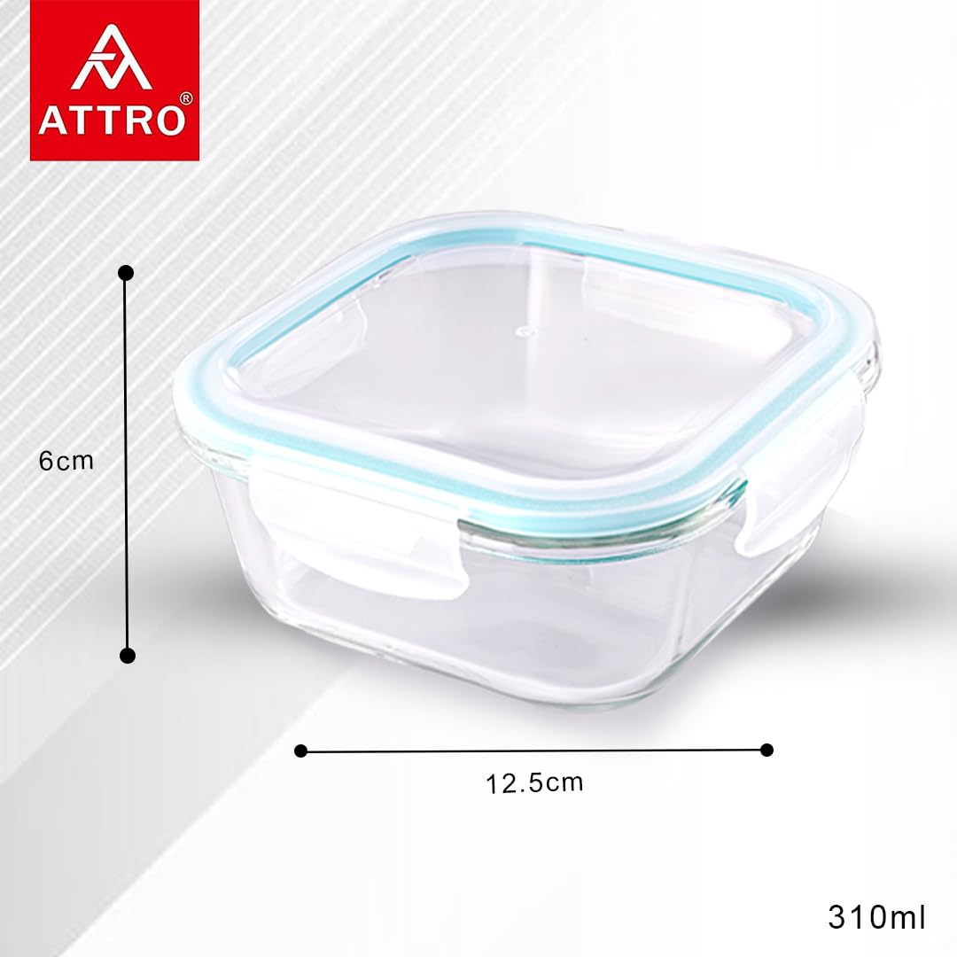 ATTRO Glassox Square Lunch Box 310ml Set of 3