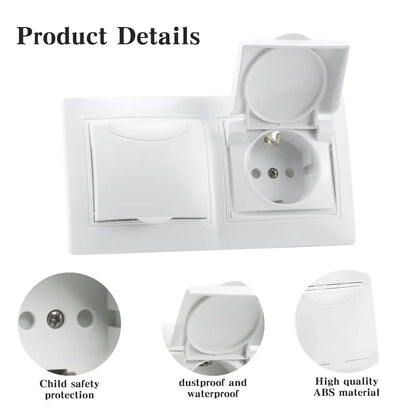 BouGPeng White Double Wall Socket with Flip-Down Cover, 16A 250V - Gomix Brands Outlet