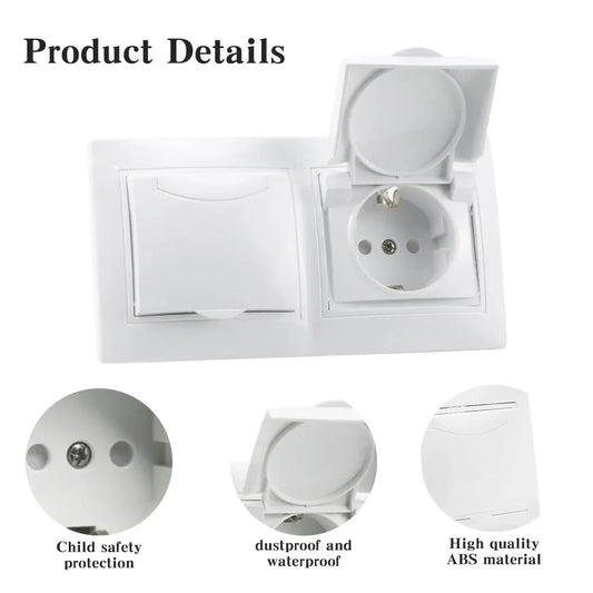 BouGPeng White Double Wall Socket with Flip-Down Cover, 16A 250V - Gomix Brands Outlet