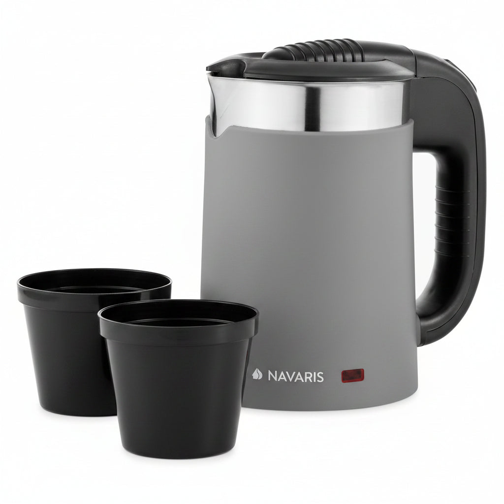 Navaris Compact Travel Kettle 0.5L Dual‑Wall Grey 1100W