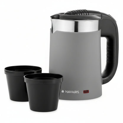 Navaris Compact Travel Kettle 0.5L Dual‑Wall Grey 1100W