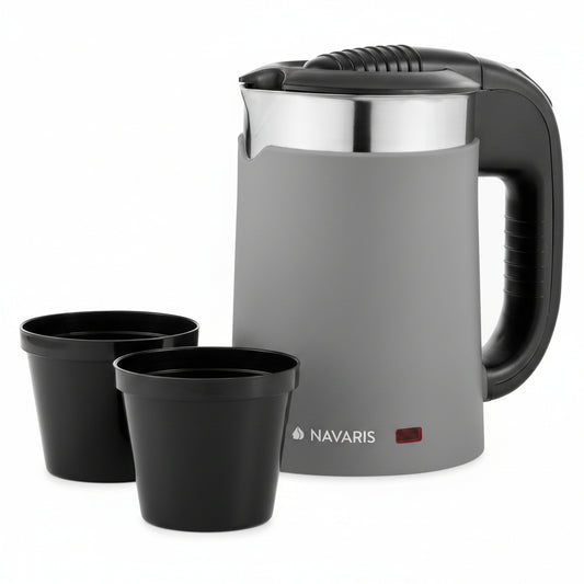 Navaris Compact Travel Kettle 0.5L Dual‑Wall Grey 1100W