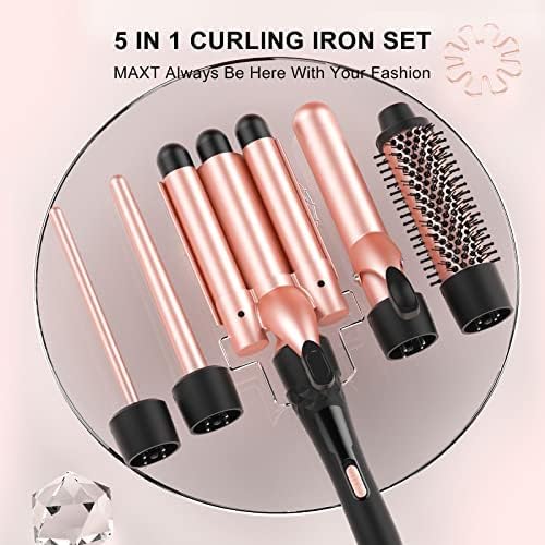 MAX-T 5-in-1 Interchangeable Curling Wand Set with Ceramic Tourmaline Barrels