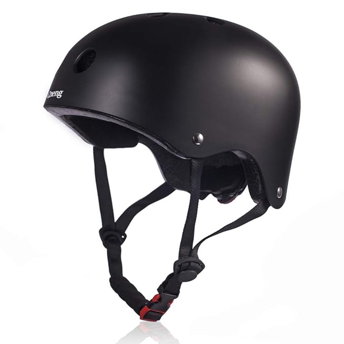 Cneng Adjustable Matte Black Skateboard Helmet for Adults