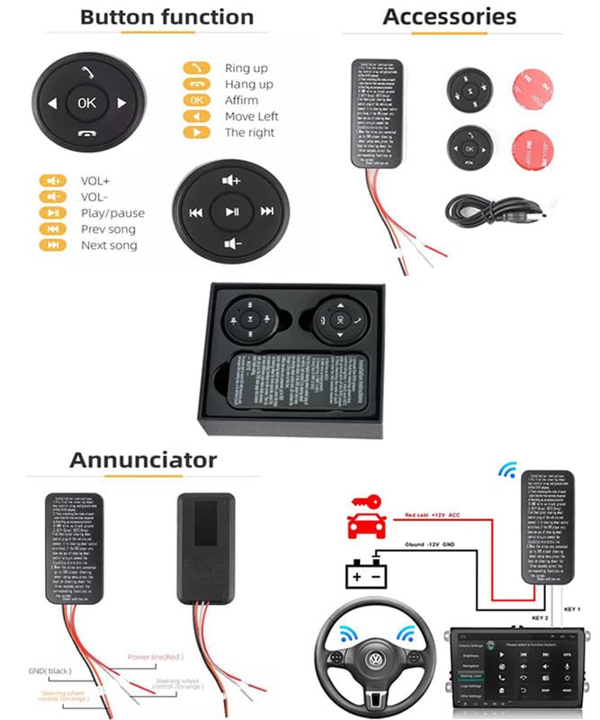 AYW 10-Button Wireless Steering Wheel Remote Control Black