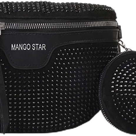 ARVALOLET Black Rhinestone Fanny Pack – Sparkling PU Leather Waist Bag