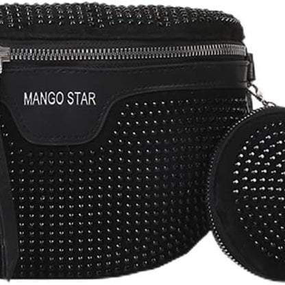 ARVALOLET Black Rhinestone Fanny Pack – Sparkling PU Leather Waist Bag