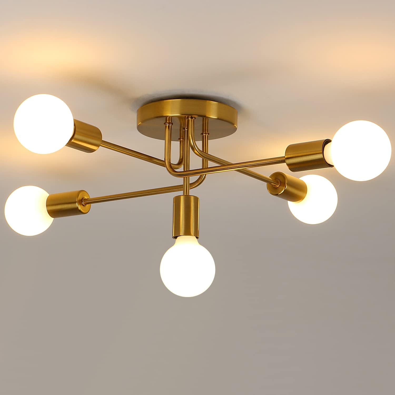 AUA Modern Gold Sputnik 5-Light Ceiling Chandelier for Living Spaces