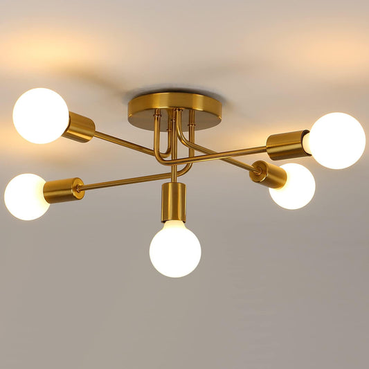 AUA Modern Gold Sputnik 5-Light Ceiling Chandelier for Living Spaces