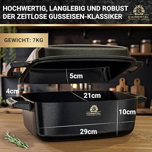 KAISERTAL Premium Cast Iron Roaster with Lid, Oven-Safe 11-Inch Dutch Oven Pot