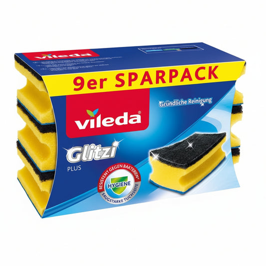 Vileda Glitzi Plus Antibacterial Dishwashing Sponge – 9 Pack Blue