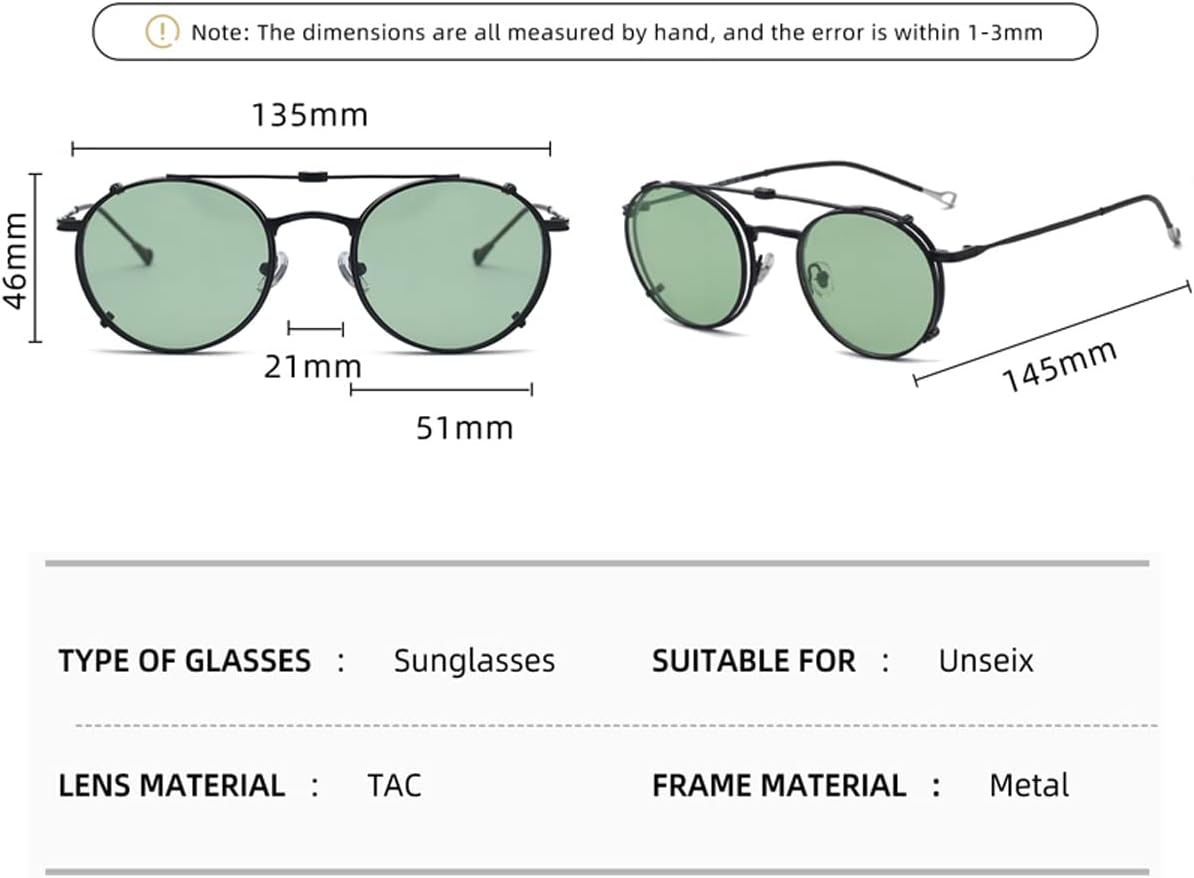 Kachawoo Unisex Round Polarized UV400 Clip-On Sunglasses – Silver Grey