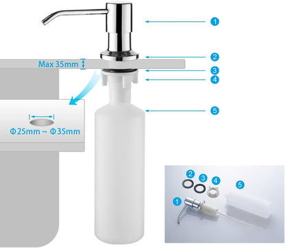Ibergrif M34027 Kitchen Sink Built-in Soap Dispenser, 400ml Stainless Steel 360° Rotation Nozzle