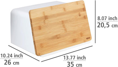 Wenko Bamboo Bread Bin with Lid, White 35x26x20.5 cm