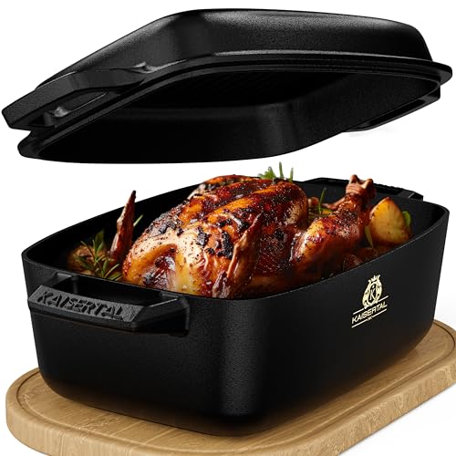 KAISERTAL Premium Cast Iron Roaster with Lid, Oven-Safe 11-Inch Dutch Oven Pot