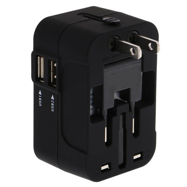IVELECT HHT202 Universal Travel Adapter All-in-One World Power Plug with 2 USB Ports for US EU AU UK Black