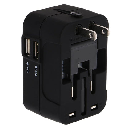IVELECT HHT202 Universal Travel Adapter All-in-One World Power Plug with 2 USB Ports for US EU AU UK Black
