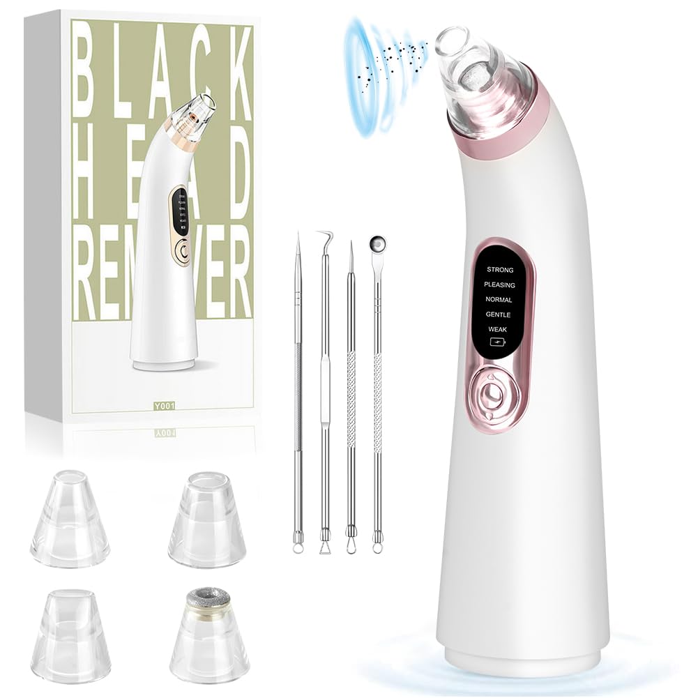 AOGOE Blackhead Remover Pore Vacuum 5 Modes 3 Suction Tips USB Rechargeable White