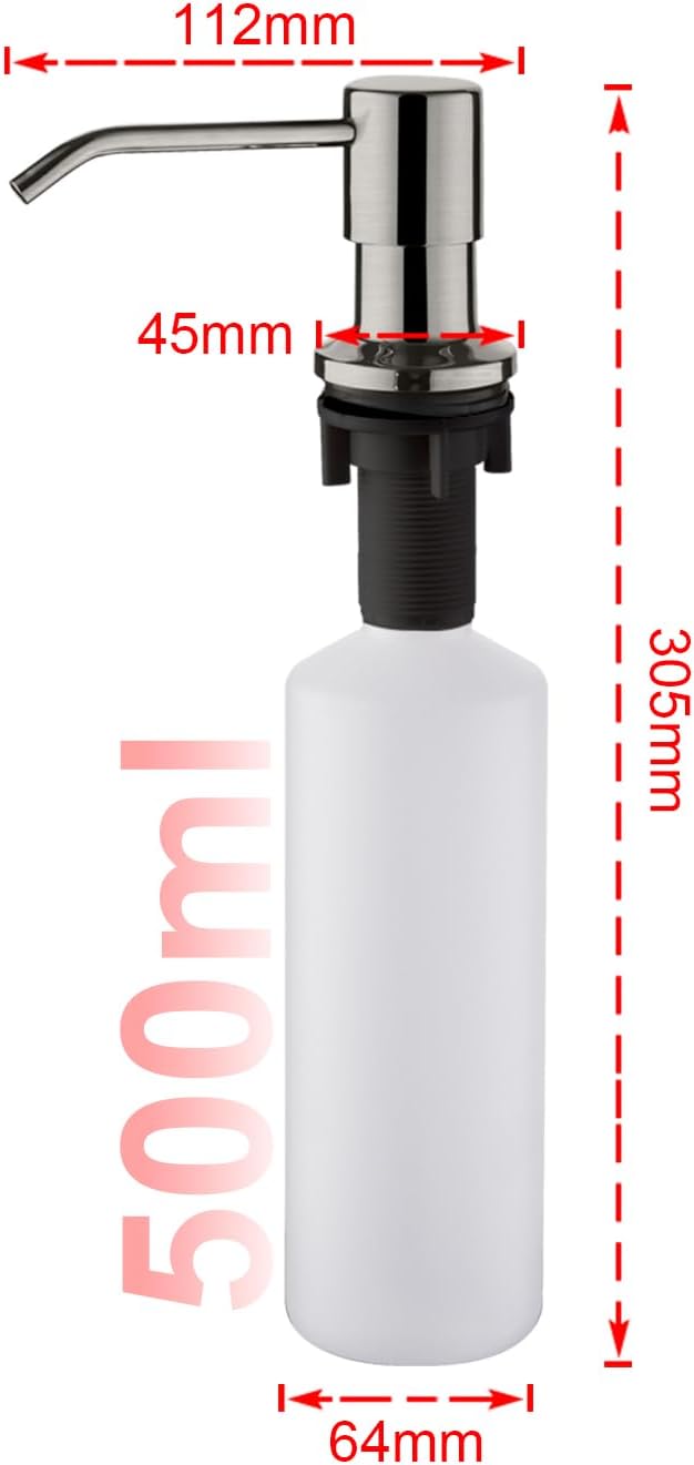 Ibergrif M34027 Kitchen Sink Built-in Soap Dispenser, 400ml Stainless Steel 360° Rotation Nozzle