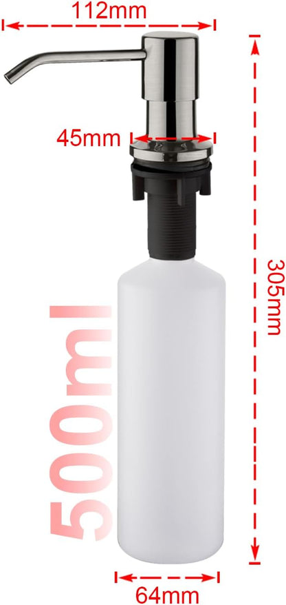 Ibergrif M34027 Kitchen Sink Built-in Soap Dispenser, 400ml Stainless Steel 360° Rotation Nozzle