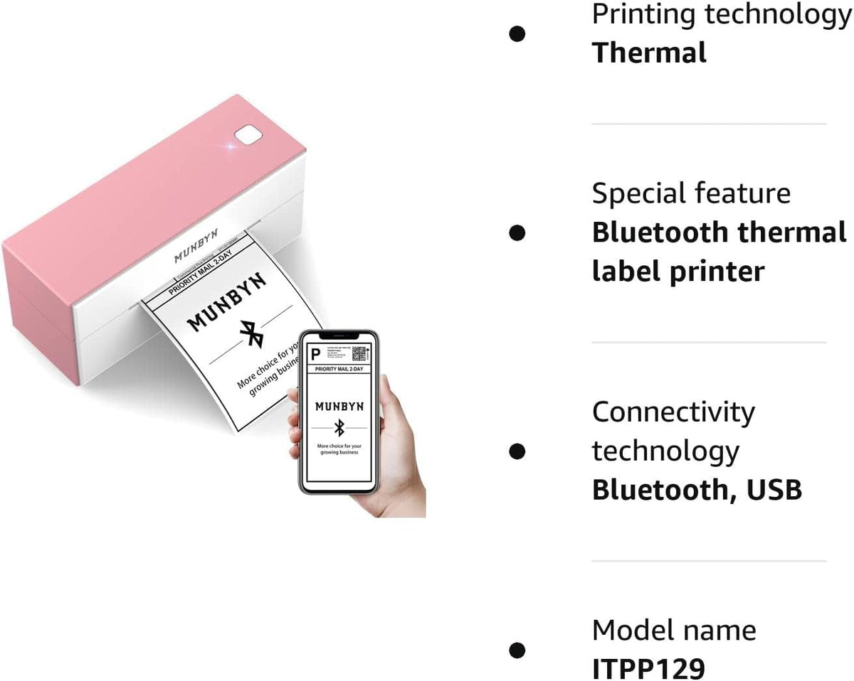 MUNBYN Bluetooth Wireless Thermal Label Printer 129B