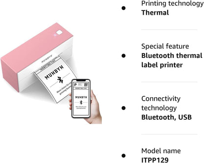 MUNBYN Bluetooth Wireless Thermal Label Printer 129B