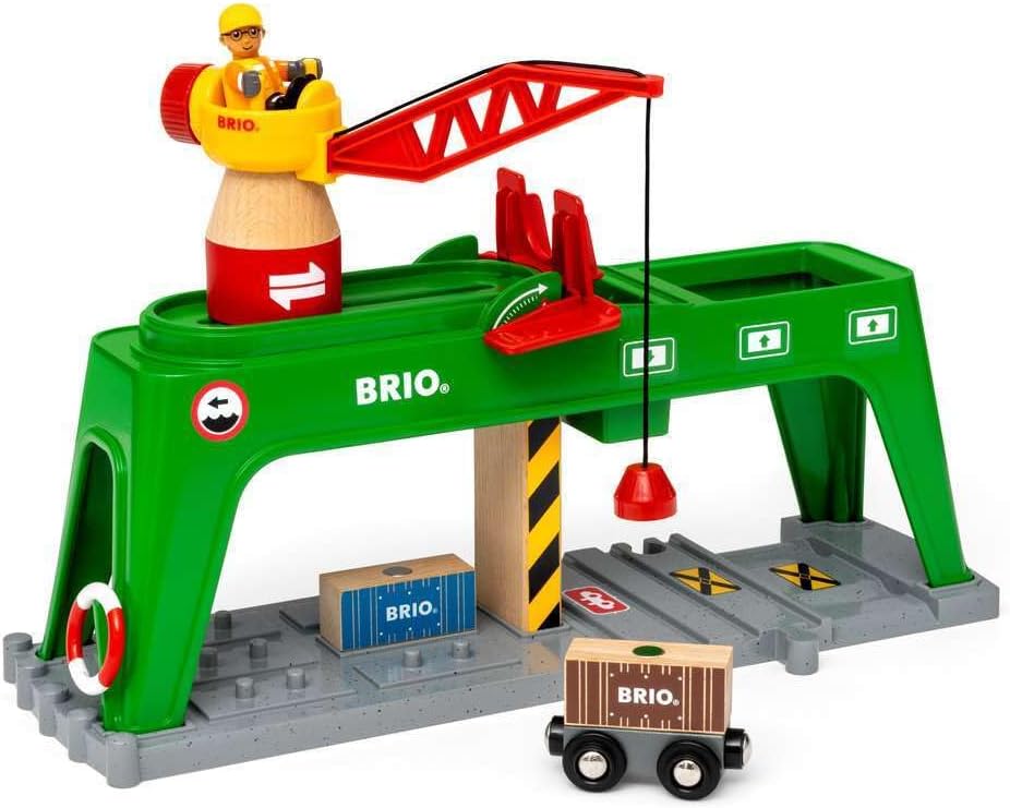 BRIO World Green Container Crane with Magnetic Hook