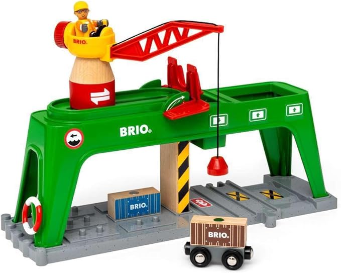 BRIO World Green Container Crane with Magnetic Hook