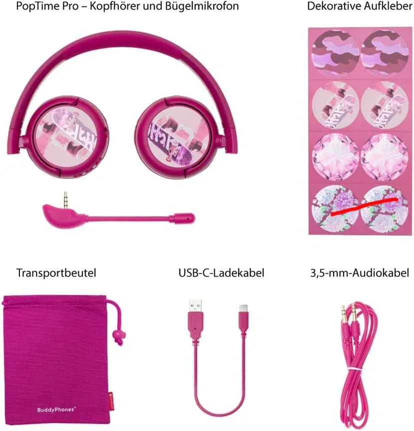 BuddyPhones PopTime Pro Bluetooth Kids Headphones with Volume Limit and Mic - Gomix Brands Outlet