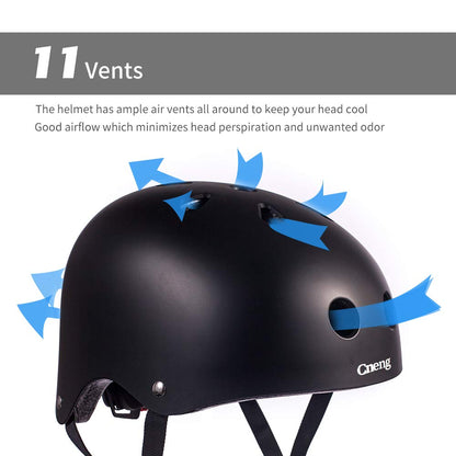 Cneng Adjustable Matte Black Skateboard Helmet for Adults