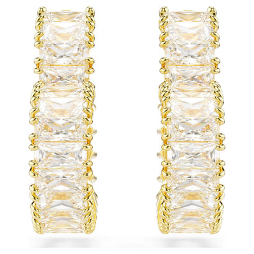Elegant Swarovski Matrix Small Heart Hoop Earrings, Baguette White Gold-Tone Plated