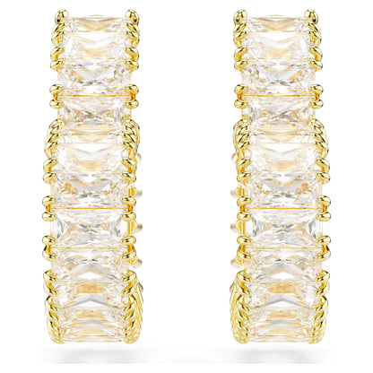 Elegant Swarovski Matrix Small Heart Hoop Earrings, Baguette White Gold-Tone Plated